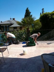 May 18, 2017 - The renovation of the natural stone terrace (test area) in Villa Inge in Mošćenička Draga gives us great satisfaction. Finally, we will apply a sealant. After the season we will finish the work!